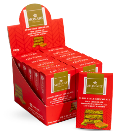 MONART PISTACHIO AND KADAYIF DUBAI MILK CHOCOLATE 70g