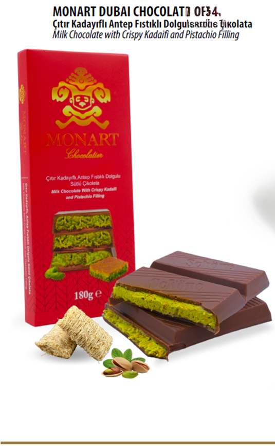 MILK CHOCOLATE WITH CRISPY KADAIFI AND PISTACHIO FILLING 195g